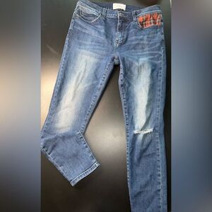 Current Elliott Plaid Patch Blue Skinny Jeans Size 28 EUC